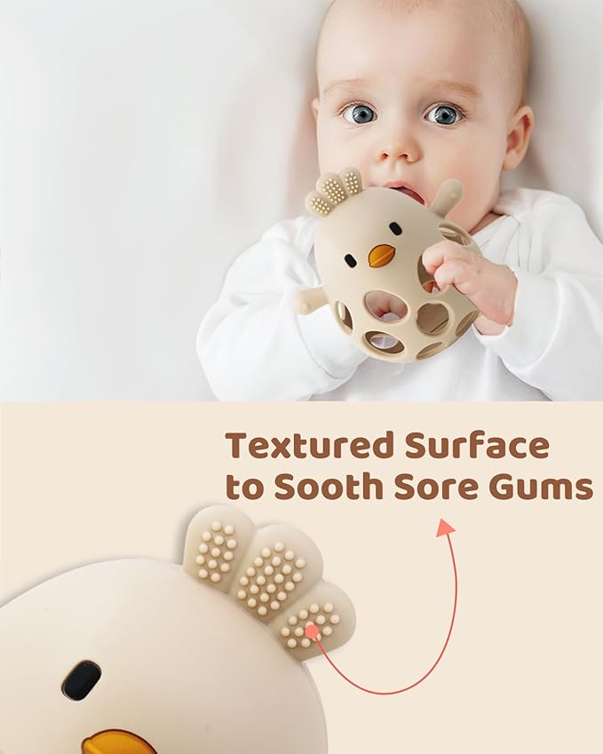 ChooKaChoo 2-in-1 Baby Teething Rattle Toy, Sensory Grasping Teether for Infants 3-12 Months, 100% Food-Grade Silicone, Easy to Hold, Soothing & Developmental, BPA Free