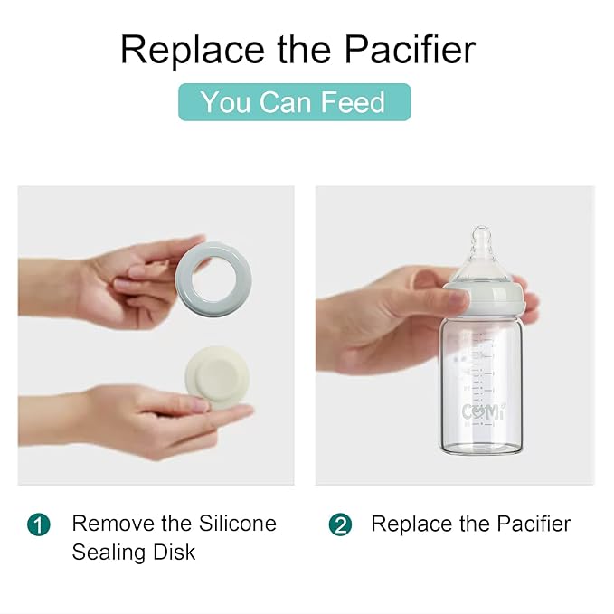 COMI Wide Neck Glass Breastmilk Collection n Storage Bottle, 4 Packs, 6oz with Screw Ring Sealing Disk; Re-markable Sealing Disc. BPA Free, Fits Breast Pumps & Nipples (4 Gray Lids) | Wide Neck, 4 Packs, BPA Free