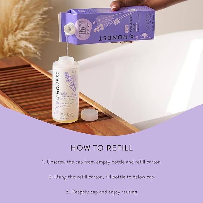 The Honest Company Foaming Bubble Bath Refill Carton, Gentle for Baby, Naturally Derived, Tear-Free, Hypoallergenic, Lavender Calm, 32 fl oz