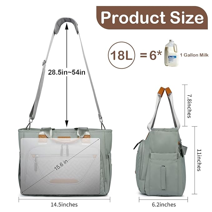 Diaper Bag Tote, Large Tote Diaper Bag with 16" Laptop Compartment, Baby Bag with Insulated Pocket for Mam and Dad, Ideal for Travel, Work (Morandi Grey) | Dual stroller hooks, Working Parents, 3 Insulated Pocket