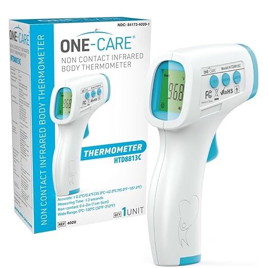ONE-CARE Digital Infrared Thermometer HTD8813C - Non-Contact, Homedics Thermometer, High Accuracy, Fast Reading, Body & Room Temp, Newborn Baby to Adult, Fever Alarm, Large Display