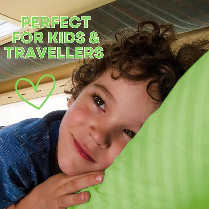 kinder Fluff Pre-Teen Pillows (2-Pack) 17x26in – Pillows for Kids Age 12+, 100% Cotton Sateen Stripes 300T, Down Alternative Fill, Machine Washable – Travel Cushions – Green – XL
