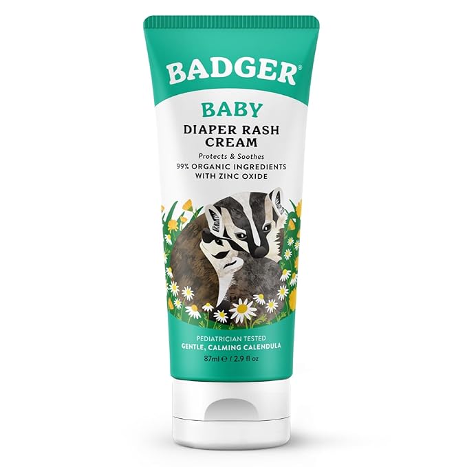 Badger Baby Diaper Rash Cream, Zinc Oxide Diaper Cream for Babies, Natural Skin Barrier Cream with Organic Sunflower Oil & Beeswax, 2.9 fl oz