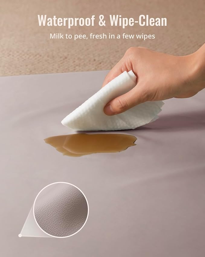 Blissful Diary Vegan Leather Baby Play Mat, Waterproof and Wipe-Clean, 67"x51" Large & Thicken Foam Playmat for Infants and Toddlers, Brown Gray