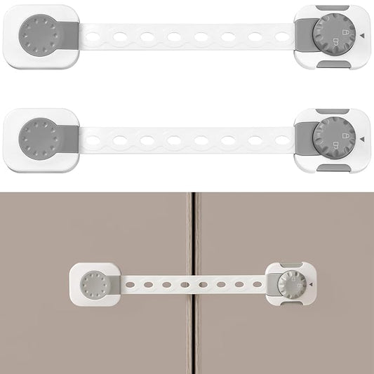 Fursafe&Q Child Safety Cabinet Proofing, Baby Cabinet Locks Adhesive Adjustable Child Safety Strap Locks Drawer Fridge Ovens Toilet Latches No Screws for Furniture Kitchen 2 Pack