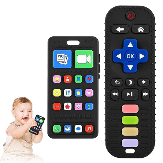Baby Silicone Teething Toys, Phone and Remote Teether Toys for Toddlers 3-18 Months, Boys Girls Babies Teething Toy, Baby Chew Toy, Freezer BPA Free