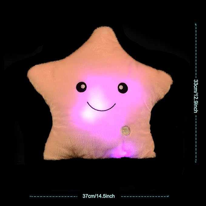 Creative Twinkle Glowing Stars Shape Plush Throw Pillow, LED Night Light Pillow Cushions Stuffed Toys Gifts for Kids, Christmas (Pink)