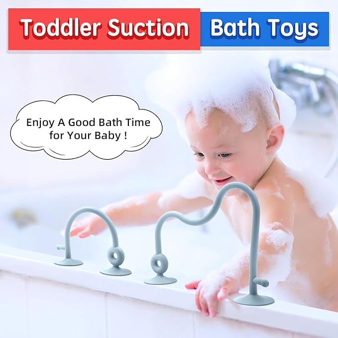 Baby Sensory High Chair Suction Toys for Infant Toddlers 12 18 Months, Food Grade Silicone String with Oak Loop Montessori Educational Parent-Child Baby Bath Toy Gift for Birthday Christmas(Blue)