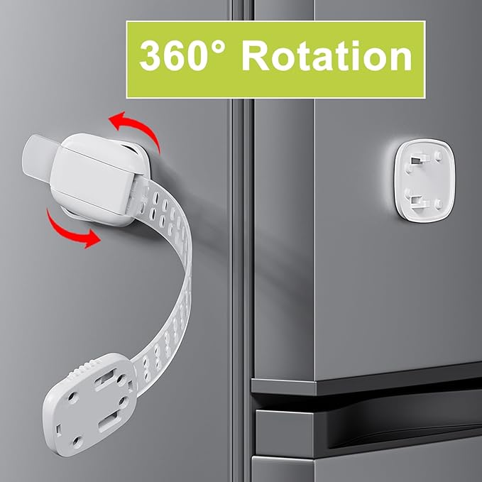 Cabinet Locks Baby Proofing (6 Pack), Adjustable Fridge Locks for Kids, 360° Rotation, Child Proof Baby Safety Locks for Kitchen Cupboards, Doors, Refrigerators, Cabinets, Drawers, Ovens, Toilet