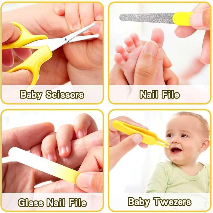 Baby Healthcare and Grooming Kit, Baby Safety Care Set, Baby Electric Nail Trimmer Set Newborn Nursery Health Care Set for Newborn Infant Toddlers Baby Boys Girls Kids (Yellow-18 Kits)