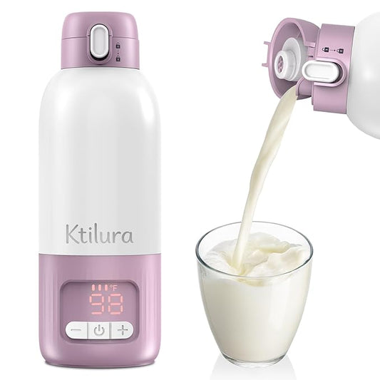 Portable Bottle Warmer for Travel,17 Oz Milk Warmer for Breast Milk/Formula/Water,2 Mins Fast Heating, Built-in Sterilizer, Fast Charge, 8-Temp Control, Precise Temp Control (98°F-212°F)