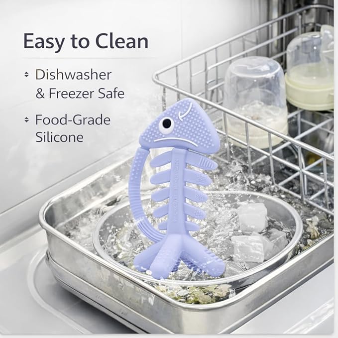 3 in 1 Infant Toys, Baby Teething Toys 3–6 6–12 Months, Teethers for Babies 0–3–6–12 Months for Teething Relief, Baby Gift, Baby Teether Toys,Silicone Sensory Toys,USA Patent Pending,Fish (Baby Blue)