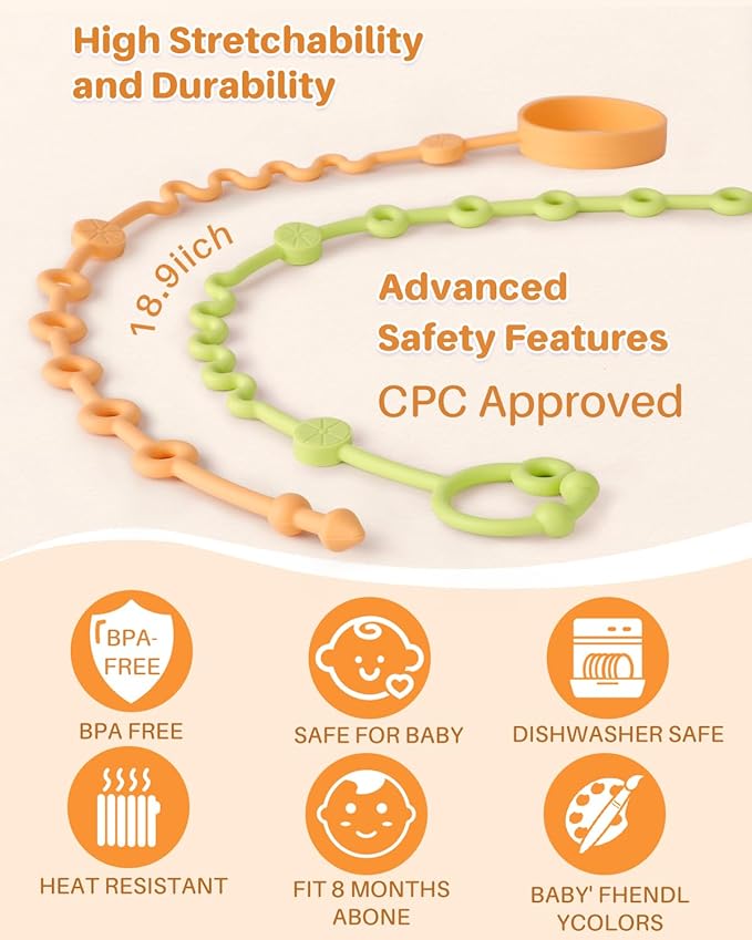 Toy Straps for Baby, 5pcs Adjustable Toy Holder for Stroller Accessories, Silicone Tether Pacifier Clip, No Throw Travel Essential Leash for High Chair, Car Seat (5 Pack Macaron)