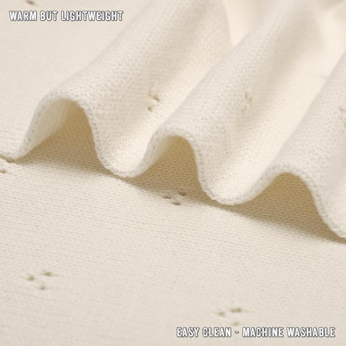 Bleu La La Baby Gift Set - Organic Cotton Newborn Blanket Essentials, Thoughtful Baby Shower & New Baby Gift for Boys & Girls (Pointelle - Butter Cream)