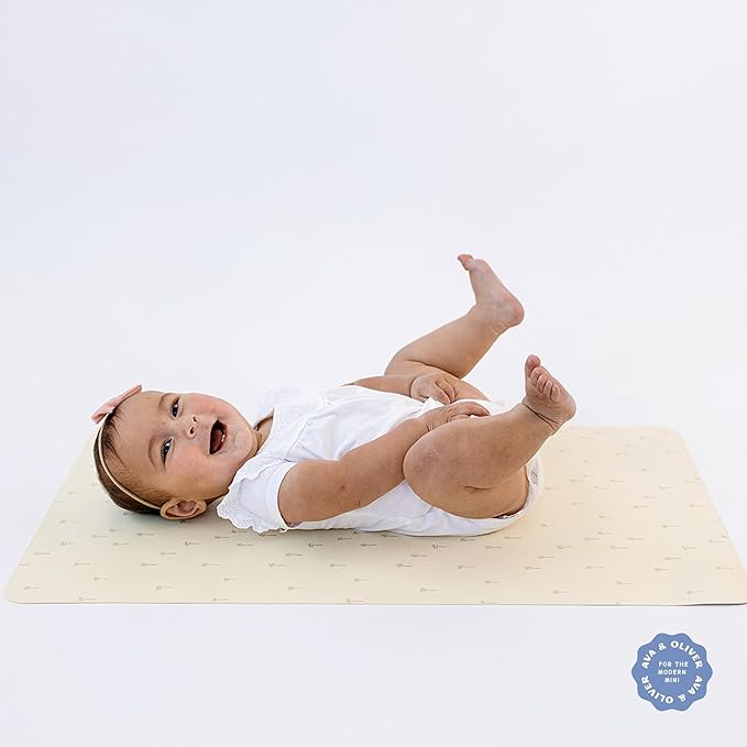 Ava + Oliver Vegan Leather Baby Changing Mat (16 X 30 in) - Multipurpose Wipeable and Portable Diaper Changing Pad - Foldable for Travel (Palm Trees)
