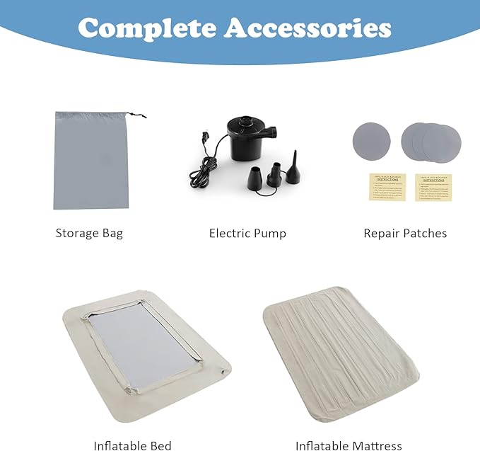 Costzon Toddler Travel Bed, Portable Toddler Bed with Detachable 2 Sided Air Mattress, Electric Pump, Storage Bag, Inflatable Blow Up Kids Bed, Perfect for Boys Girls Travel, Camping, Sleeping (Gray)