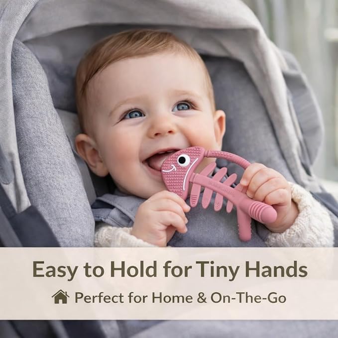 3 in 1 Infant Toys, Baby Teething Toys 3–6 6–12 Months, Teethers for Babies 0–3–6–12 Months for Teething Relief, Baby Gift, Baby Teether Toys, Silicone Sensory Toys, USA Patent Pending, Fish (Pink)