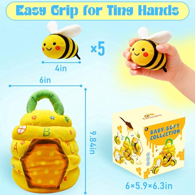 Baby Toys 6-12 Months, Beehive Montessori Toys for 1 Year Old with 5 Sensory Bees Stuffed Animals, Crinkle, Rattles, Squeaker, Jingle Bells, Mirror, Infant Toy Birthday Christmas Gift