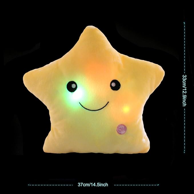 Creative Twinkle Glowing Stars Shape Plush Throw Pillow, LED Night Light Pillow Cushions Stuffed Toys Gifts for Kids, Christmas (Yellow)