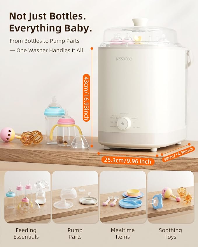 KISSBOBO Baby Bottle Washer, Sterilizer and Dryer 28 Nozzles with 360° Omni-Directional Spray, 72-Hour Clean Storage, Dual-Layer Adjustable Rack for Multiple Bottle Sizes with 60Pcs Detergent Tablets