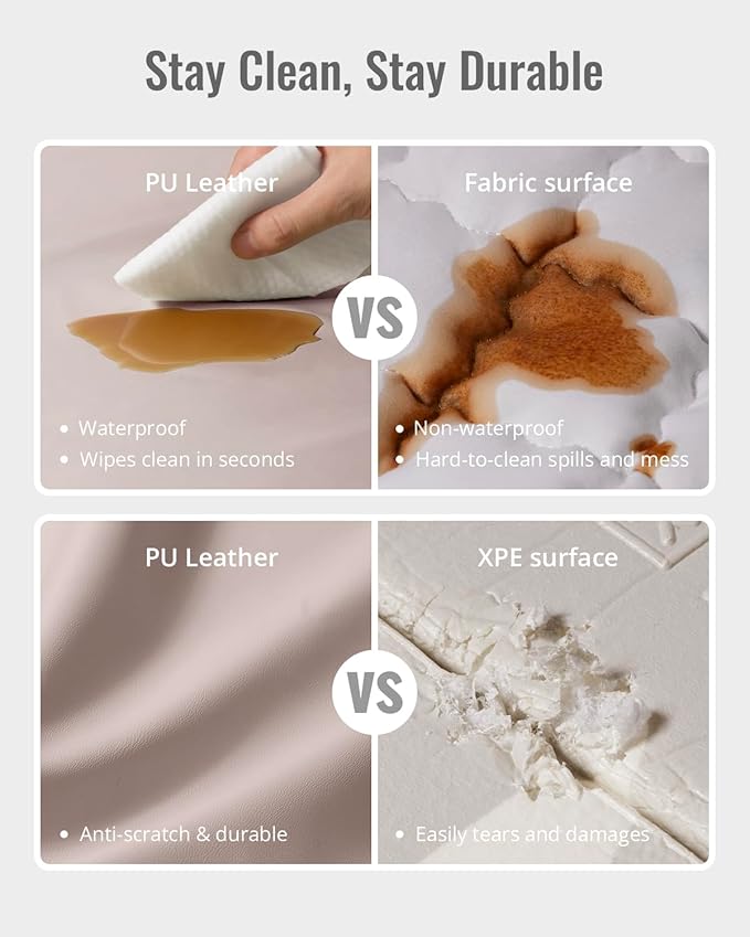 Blissful Diary Vegan Leather Baby Play Mat, 71x59 Thicken Foam Cushioned & Waterproof Playpen Mat for Infants and Toddlers, Stylish and Just Wipe-Clean Playmat for Baby Play on Floor, Taupe