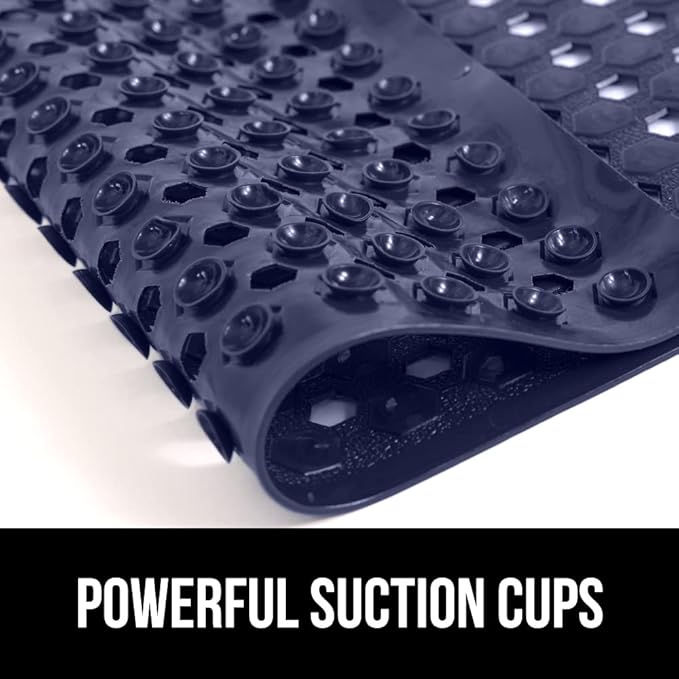 GORILLA GRIP Patented Square Shower Stall Mat, Small Bathtub Floor Mats for Stand Up Showers, Suction Cups and Drainage Holes, Machine Wash, Soft on Feet, Bathroom Accessories 21x21 Inch, Navy Opaque