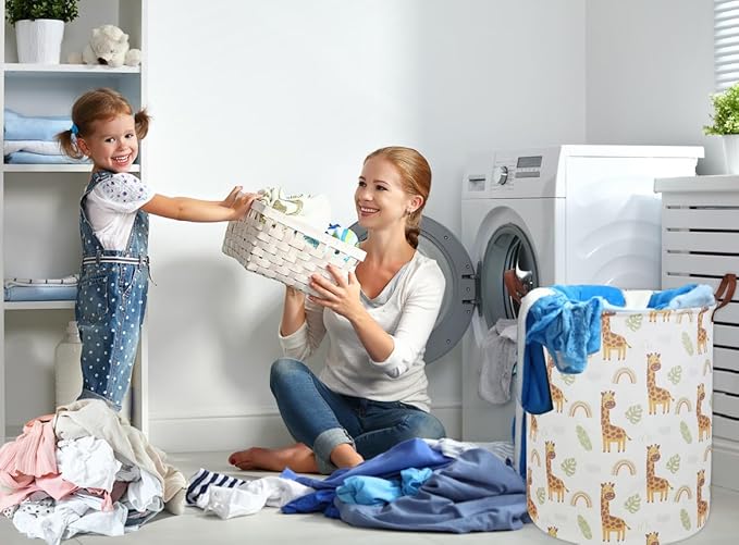 ESSME Kids Laundry Hamper,Giraffe Hamper Collapsible Canvas Waterproof Animal Storage Bin for Boy, Nursery Hamper,Gift Baskets,toy bins(Giraffe)