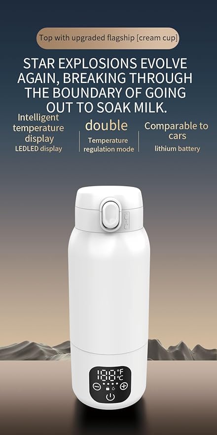 Fast Heating Portable Bottle Warmer, Portable Milk Warmer for Travel 17oz Fast Charging & Cordless Smart Temperature Control, for Vehicle,car,Airplane Journey