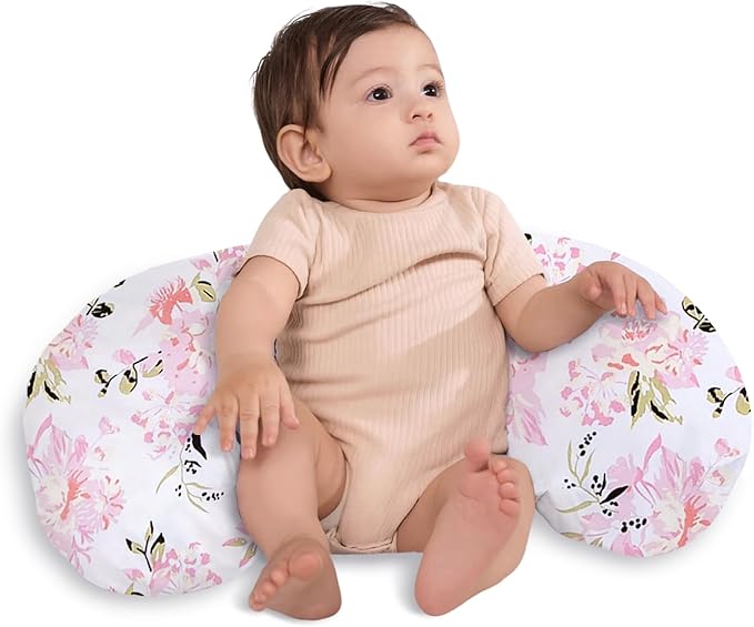 Little Grape Land Nursing Pillow, Upgraded Breast Feeding Pillow for Mom, Breastfeeding Bottle Feeding for 0–16 Months, Machine Washable Cover with Firm Breathable Filling for Tummy Time, Rose Floral