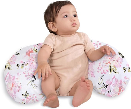 Little Grape Land Nursing Pillow, Upgraded Breast Feeding Pillow for Mom, Breastfeeding Bottle Feeding for 0–16 Months, Machine Washable Cover with Firm Breathable Filling for Tummy Time, Rose Floral