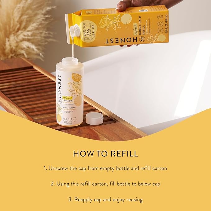 The Honest Company Foaming Bubble Bath Refill Carton, Gentle for Baby, Naturally Derived, Tear-Free, Hypoallergenic, Citrus Vanilla Refresh, 32 fl oz