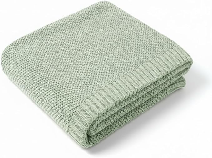 Grewear Baby Knit Blanket Soft Cotton Lightweight Newborn Blanket for Crib Stroller Toddler Nursery Shower Gift Cozy Breathable Travel Swaddle Wrap Sage Green 30 x 40 Inches