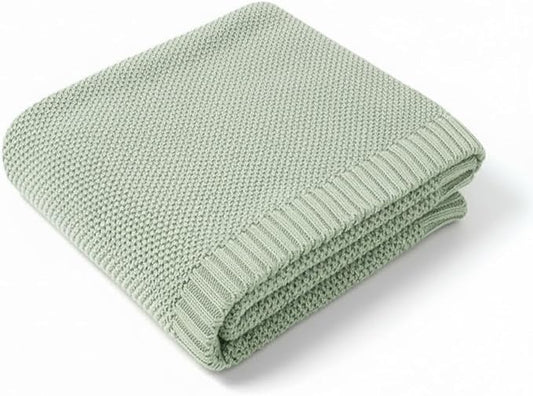 Grewear Baby Knit Blanket Soft Cotton Lightweight Newborn Blanket for Crib Stroller Toddler Nursery Shower Gift Cozy Breathable Travel Swaddle Wrap Sage Green 36 x 28 Inches