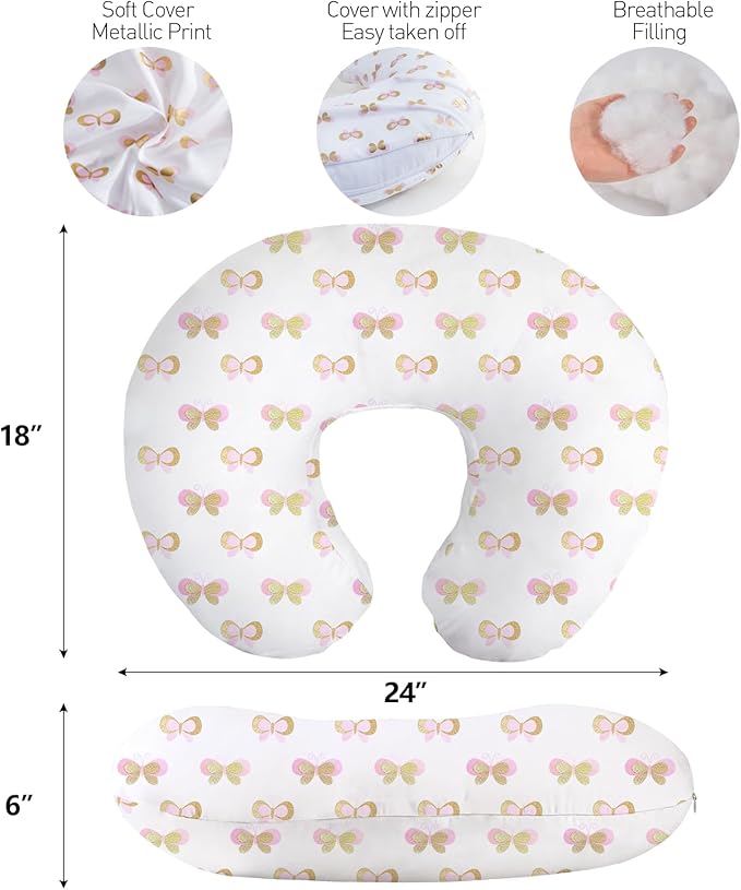 Little Grape Land Nursing Pillow, Breastfeeding Pillows for Mom with Removable Cover and Breathable Filling, Feeding Support Pillow for 0-16 Months, Multifunctional Support Cushion, Butterfly