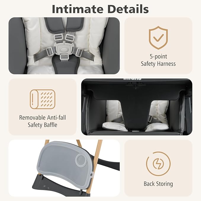 INFANS Baby High Chair, High Chairs for Babies & Toddlers with Adjustable Height Backrest Footrest Removable Tray, Easy to Clean PU Seat Convertible Quick Folding Portable Highchair