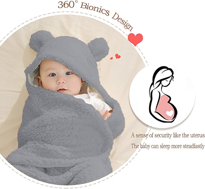 Nunibum Baby Swaddle Blanket Boys Girls Cute Plush Receiving Blanket Ultra-Soft Newborn Sleeping Wraps for Infant 0-6 Months - Grey