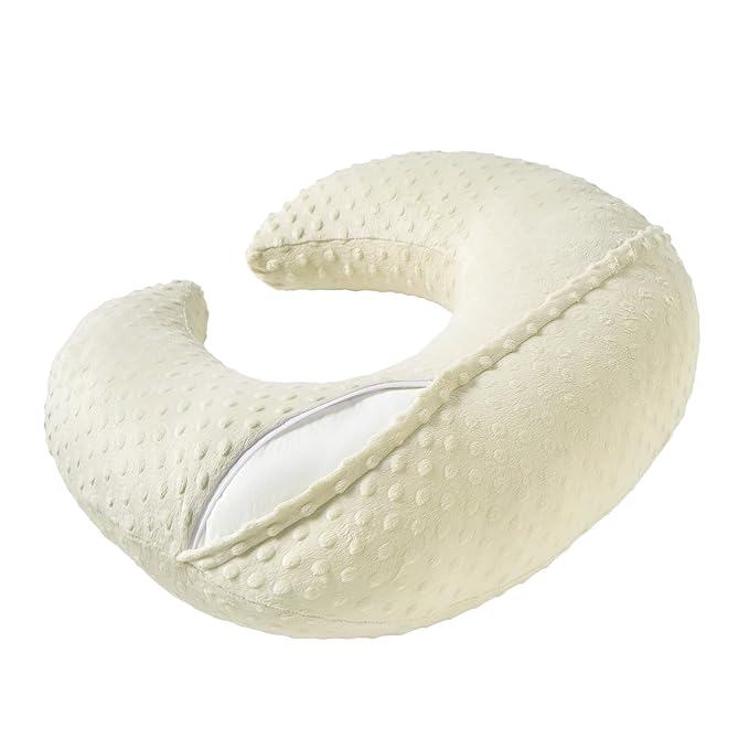 Extra Large Nursing Pillow and Positioner, Breastfeeding, Bottle Feeding, Baby Sitting Support with Soft Minky Cover, Tummy Time Support for Baby Boys and Girls (Cream Yellow, 23.6" x 19.7" x 7.5")