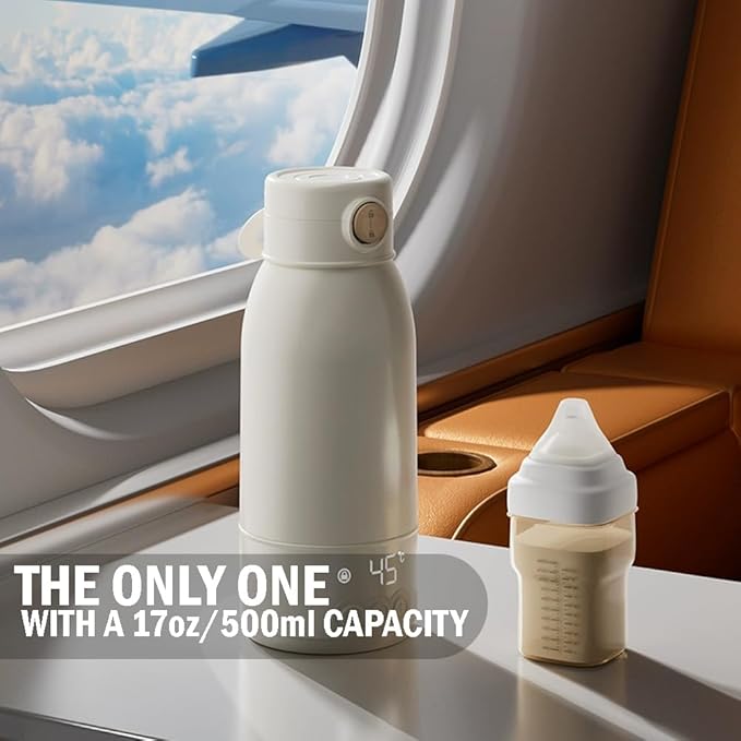 Portable Baby Bottle Warmer – Fast Heating Milk & Formula Warmer with Type-C Charging, 17oz Leakproof Travel Bottle for Breastmilk, Water, Car, Outdoor, and On-the-Go Feeding