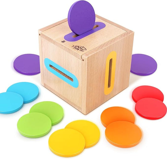 Montessori Toys for 1 2 3 Year Old: Fine Motor Skills Toys Wooden Color Sorting Sensory Toy for 1-3 Year Old, Object Permanence Wooden Learning Matching Game Travel for Baby Boys Girls Easter Gifts