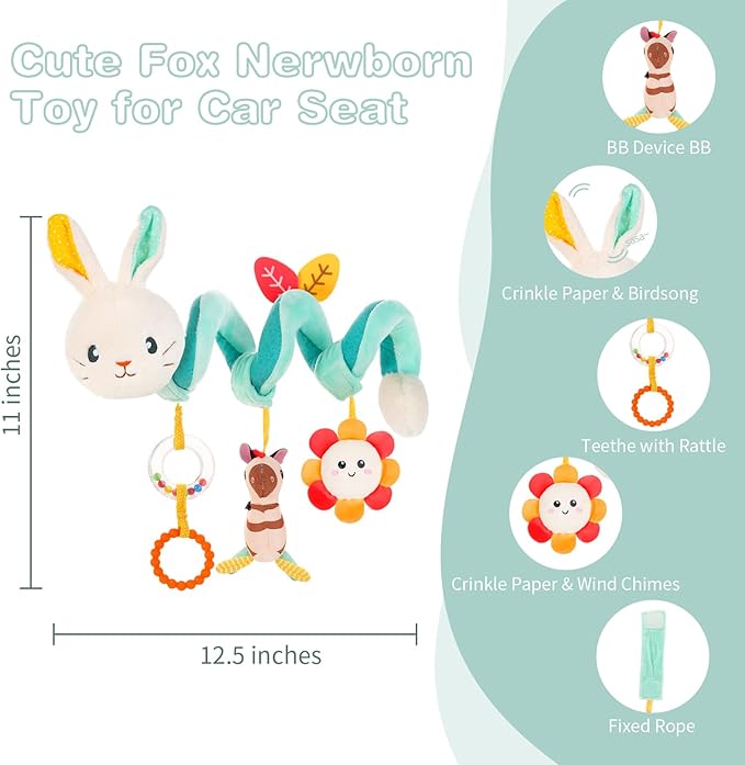 FATI Car Seat Toys for Babies 0-6 Months, Stroller & Crib Toys with Squeaker Rattles - Ideal Gifts
