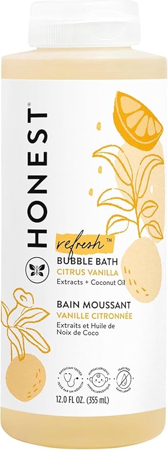 The Honest Company Foaming Bubble Bath, Naturally Derived, Tear-free, Hypoallergenic, Citrus Vanilla Refresh, 12 fl oz