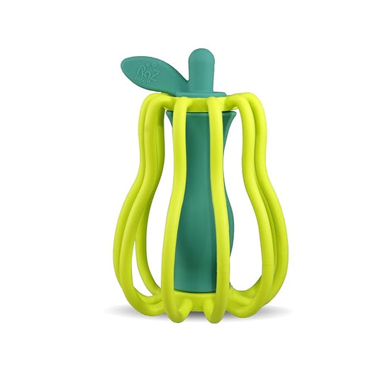 RaZbaby RaZ-Pear Silicone Teether & Rattle Toy – Soft, Flexible & Easy to Hold, Soothing Sounds for Entertainment, Textured for Teething Relief, Nipple-Shaped Stem for Comfort – BPA-Free, 3M+