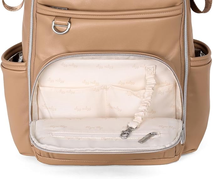 Itzy Ritzy Diaper Bag Backpack – Large Capacity Boss Plus Baby Backpack Diaper Bag Featuring 19 Pockets, Changing Pad, Stroller Clips, and Comfortable Straps (Chai)