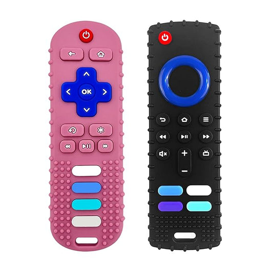 2-Pack Silicone Baby Teething Toys, Silicone Teethers for Babies, Remote Control Shape Teething Toys, Chew Toys for Boys and Girls Teether Early Educational Sensory Toy
