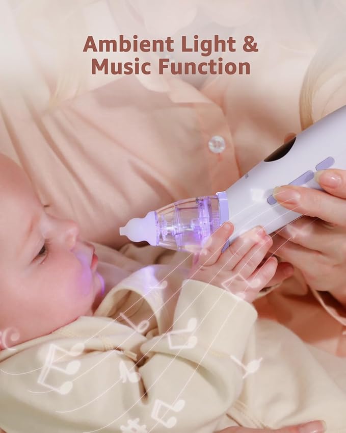 GROWNSY Nasal Aspirator for Baby | Baby Nose Sucker | Electric Nose Suction for Toddler, Ergonomic Booger Sucker with 3 Silicone Tips, Music & Light Soothing Function(Purple)