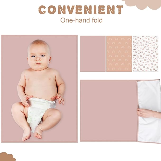 Geelin 3 Pcs PU Baby Diaper Changing Pad Liner 20 x 28 Inch Foldable Portable Waterproof Changing Pads Mat for Toddler Baby Newborns Travel Seating Lie Bed Gifts Supplies