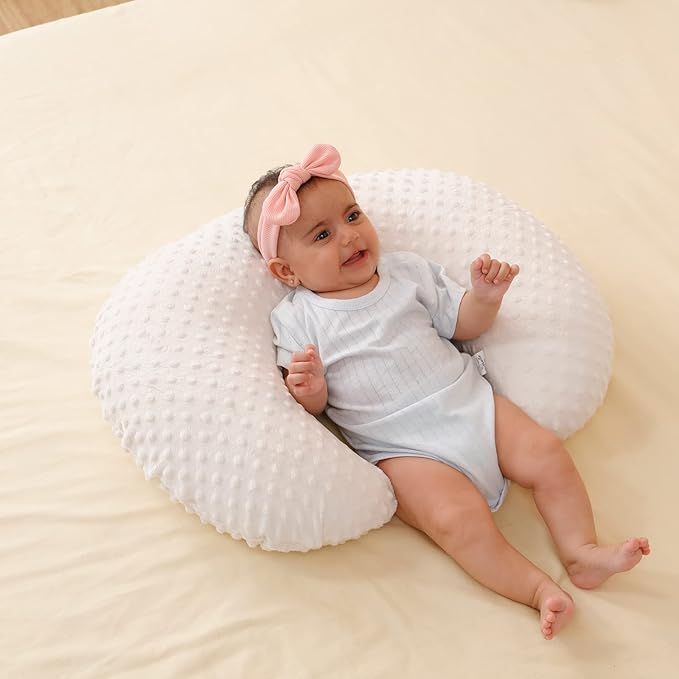 QUENESS Nursing Pillow and Positioner, Breastfeeding, Bottle Feeding, Baby Sitting Support with Removable Ultra Soft Cover, Tummy Time Support for Baby Boys and Girls (Beige)