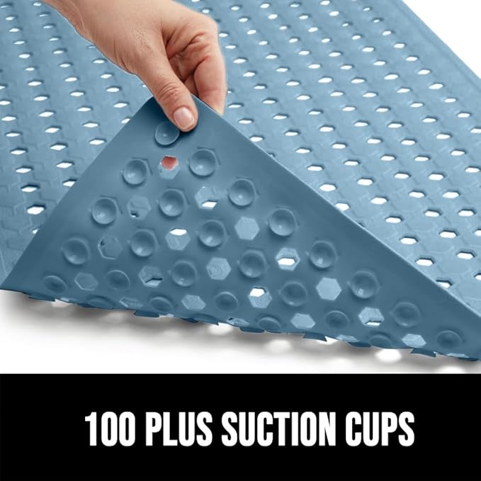 GORILLA GRIP Patented Square Shower Stall Mat, Small Bathtub Floor Mats for Stand Up Showers, Suction Cups and Drain Holes, Machine Wash, Soft on Feet, Bathroom Accessories 21x21 Inch, Sky Blue Opaque