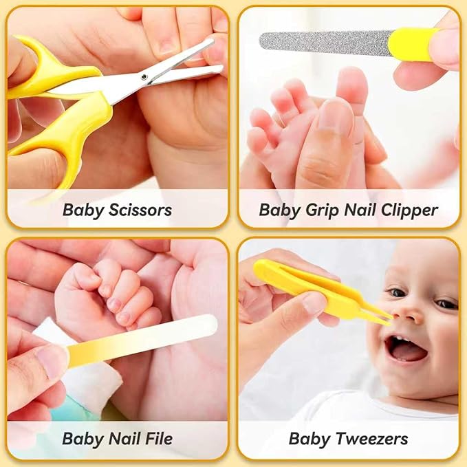 Baby Healthcare and Grooming Kit, 14 in 1 Baby Safety Set Newborn Nursery Health Care Set with Hair Brush Scale Nail Clippers for Baby Girls Boys(14 Kits Yellow)