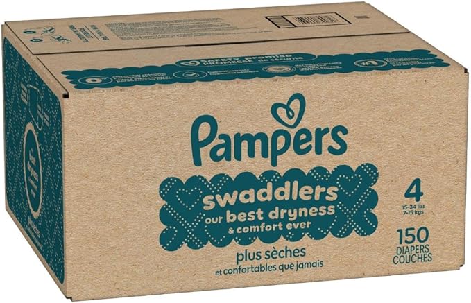 Pampers Swaddlers Diapers, Size 4 (15-34 lbs), 150 Count, Absorbent, Keeps Baby Dry and Comfortable, Skin Safe Disposable Baby Diaper (Packaging May Vary)